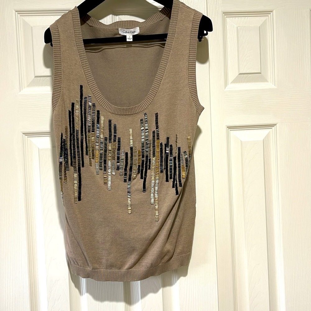 VINTAGE Y2K 90’s CALVIN KLEIN SCOOP NECK SWEATER VEST WITH GLASS BUGLE BEADS